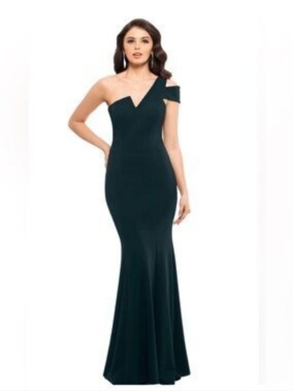 Elegant Dark Green Velvet One-Shoulder Evening Dress